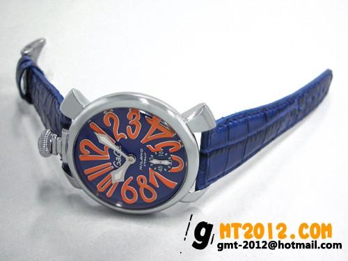 ガガ･ミラノ マニュアル 48mm 手巻き 5010.8 ブルー皮 ブルー/オレンジアラビア